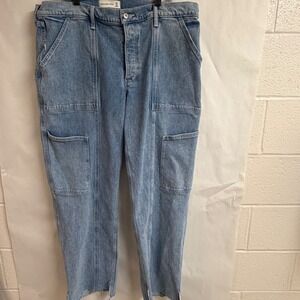 Abercrombie Fitch Button Fly Light Wash Denim Carpenter Knee Jeans Hem Womens 16